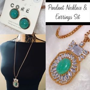 Stylish Turquoise Pendant Necklace & Earrings Set